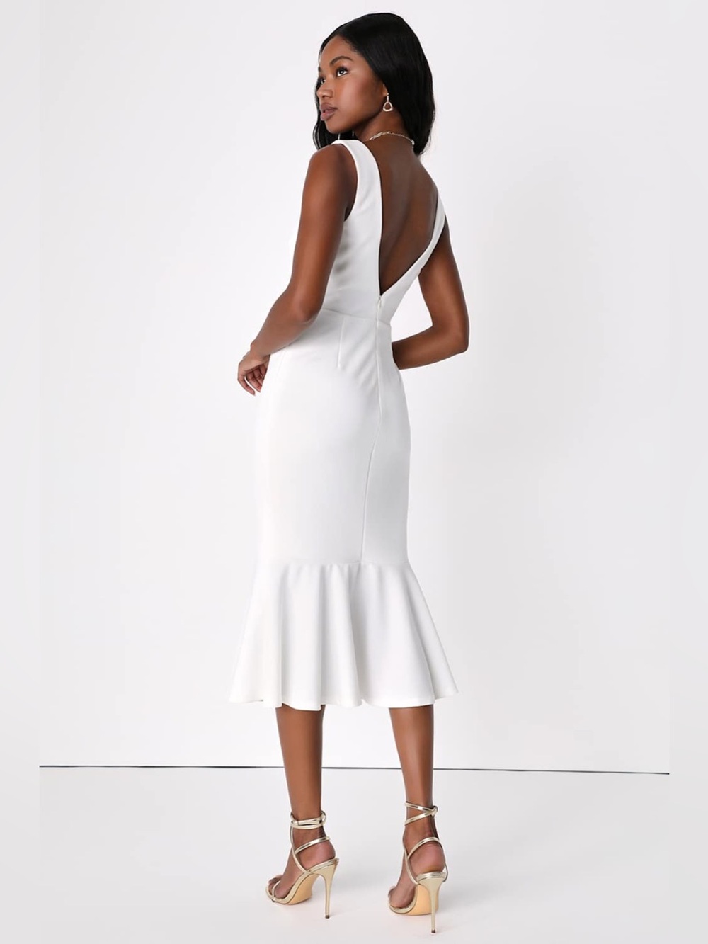Lulus Moment Maker White Square Neck Trumpet Midi Dress‎ New medium - Picture 5 of 7
